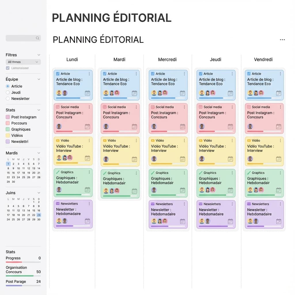 Interface de planification de contenu social media