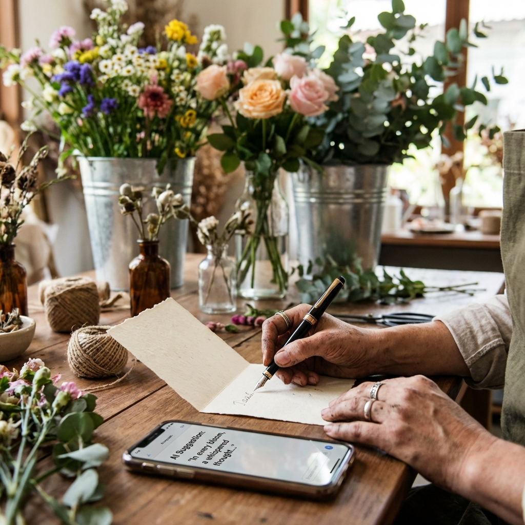 L'IA aidant un fleuriste à rédiger du contenu