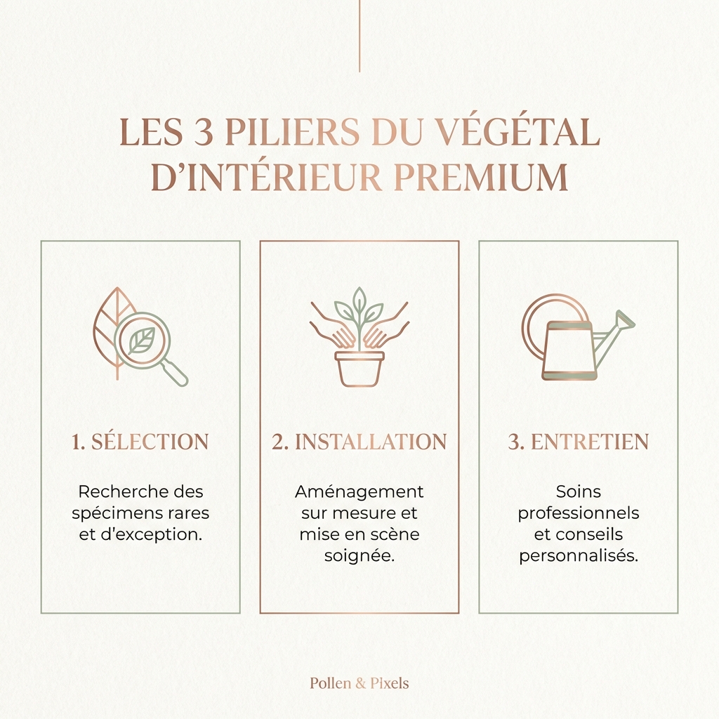 Les trois piliers du végétal d'intérieur premium : Sélection, Installation, Entretien